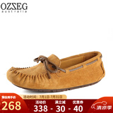 OZZEG澳洲豆豆鞋女春夏季真皮透气休闲单鞋平底防滑孕妇鞋软底一脚蹬懒 栗色 35
