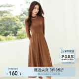 尚都比拉秋冬复古气质女神范打底针织连衣裙中长款显瘦a字裙 板栗棕 L 