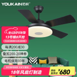 佑家LED餐厅风扇灯吊扇灯现代简约客厅吊灯风扇卧室电扇灯 【变频款】咖啡银 6档风 55瓦LED 42寸