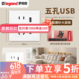 罗格朗（LEGRAND）tcl插座面板画采白色五孔开关USB家用二三插86型暗装墙壁电源插座 双USB五孔插座