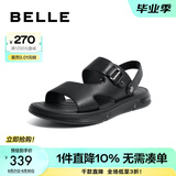 百丽日常皮凉鞋男款商场同款牛皮真皮沙滩凉鞋7YG01BL3预售 黑色 42 (260mm)