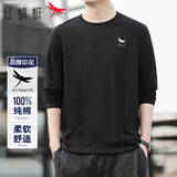红蜻蜓（RED DRAGONFLY）长袖T恤男圆领纯棉印花百搭休闲舒适保暖男上衣打底衫黑色XL