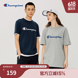 Champion夏季经典款印花草写LOGO圆领休闲运动T恤无性别冠军短袖男女情侣 黑色(偏薄） M