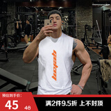 GEKM 肌肉健身兄弟潮牌背心男兄弟夏季跑步篮球训练坎肩无袖T恤运动服 B-09(棉质)白色橙花 XXL【建议160-180斤】