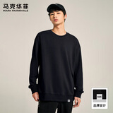 马克华菲男装潮牌春秋休闲宽松圆领街头情侣简约长袖卫衣 黑色 XL