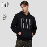 GAP男女装2025秋季新款logo印花抓绒宽松套头连帽衫卫衣786923 黑色 S (165/88A) 亚洲尺码