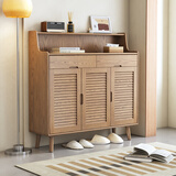 悠梵白蜡木全实木鞋柜北欧风百叶窗三门鞋柜家用储物柜门口鞋子收纳柜 百叶窗三门鞋柜【FAS级白蜡木】 120*35*118cm