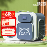 喵先生猫包外出大号宠物包太空舱猫咪背包便携包猫狗双肩包猫包车载箱包 蓝白色透气双肩背包