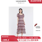 LULUALWAYS我爱露露24夏季新款氛围感欧根纱印花蛋糕裙长款连衣裙 粉色 M