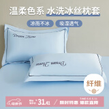 艾薇 冰丝枕套夏季枕芯套枕头套一对装 48*74cm 浅水蓝