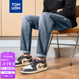 唐狮（TonLion）春夏新款牛仔长裤男港风潮牌宽松休闲直筒裤 中牛仔蓝/无绒款/A款 31