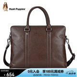 暇步士（Hush Puppies）公文包单肩斜跨手提包真皮手拿包男士商务包电脑包送礼物棕色