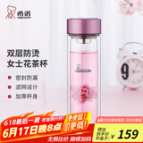 希诺（HEENOOR）双层玻璃杯家用女士带滤网个性潮流清新花茶杯隔热防烫便携水杯 珠光桃红220ml