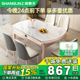 上林春天餐桌可伸缩餐桌组合轻奢岩板家用饭桌1.35米+4菠萝皮椅1688-1-05