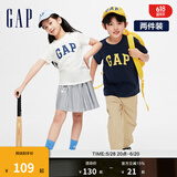 Gap男女童夏季LOGO纯棉短袖T恤套装儿童装404362两件装 蓝白组合 130cm(S)亚洲尺码