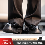 Mr.A德比鞋男低帮马丁靴英伦风圆头大头鞋黑色工装鞋厚底休闲皮鞋MRA 亮面黑 45 男码