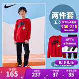 NIKE 耐克童装男女童【卫衣+长裤2件套】25儿童卫衣裤子套装 学院红 140 /68 【建议身高128-140cm】