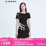 S.DEER圣迪奥女装夏季时尚百搭潮流不规则水墨针织T恤S20280146 黑色/91 S 160