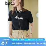 betu百图女装春装新款宽松韩版卡通印花短袖T恤ins潮JD2102T08 黑色 M