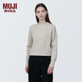 无印良品（MUJI）女式 棱纹编织 圆领短款针织衫 长袖女款 女装 薄款毛衣 燕麦色 L (165/88A)