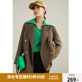 独束大码女装复古英伦风西装大衣女冬季新款微胖mm毛呢外套22DS4206 咖格 L