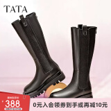 他她（TATA）厚底长筒靴女靴英伦加绒保暖骑士靴高筒靴秋冬新WXK02DG3 黑色(单里) 39