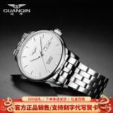 冠琴（GUANQIN）手表男士全自动机械表防水夜光双日历国表商务男表瑞士品质腕表 条钉刻度钢带本白（明星推荐）