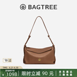 BAGTREE【明星同款】包包树奶盒包植鞣牛皮新款轻奢品牌单肩斜挎Hobo女包 烤棕色-中号【磁吸拉链款】 高级小众