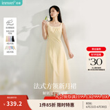 茵曼（INMAN）章若楠同款欧若风法式吊带连衣裙2025夏季新品女装淡鹅黄色裙子 浅黄色 (方领)【好评返现】 L