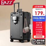 EAZZ【5轮承重+轻便加大容量】行李箱女拉杆箱男旅行箱学生密码皮箱子 新增USB充电口+杯架+挂钩黑色 20英寸 ｜四轮常规55分登机箱