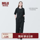 无印良品（MUJI）女式  麻混 弹力 连体裤 裤子女款 连体衣 女装 汉麻 BC2J9C4S 黑色 L (165/88A)
