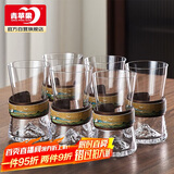 青苹果水杯 耐热玻璃水具套装家用水晶玻璃杯 千里江山图观山杯*6