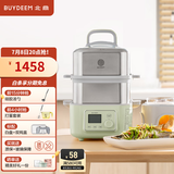 北鼎（Buydeem）电蒸锅 大容量家用蒸锅 炖蒸煮一体多用途锅 智能可视电炖锅 双层定时保温多功能锅不锈钢蒸汽锅 G56A浅杉绿|含二层蒸架+玻璃炖蛊+白盘10L