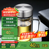 富光拾喜（FUGURNG BESTJOY）双层玻璃杯男女办公水杯 带手柄带滤网大容量泡茶杯子 520ml本色