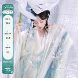 十三余小豆蔻儿[云上流岚]夏季清冷双层大袖衫长衫印花套装汉服女 长衫 现货 M