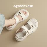 奥古狮登（Agsdon）凉鞋女夏季新款厚底魔术贴后空凉鞋透气百搭凉鞋 352256 米色 38