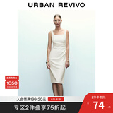 UR夏季新款女装时尚简约褶皱开衩无袖U领连衣裙UWG740077 本白 M