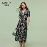 歌莉娅碎花连衣裙女夏2025新款法式独特漂亮扭结小裙子1E4L4K3R0 83D黑底米白山茶花印花 M