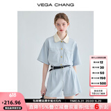 VEGA CHANG工装连体短裤女夏2025新款小个子显瘦高级感连身衣裤 蓝色 M