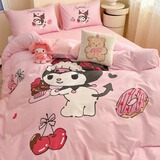 雅鹿卡通纯棉床上四件套夏季床单库洛米被套学生宿舍被罩全棉床品套件 甜甜圈库洛米 【大版卡通印花】 1.8m四件套 床单款 被套200*230cm