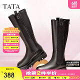 他她（TATA）厚底长筒靴女靴英伦加绒保暖骑士靴高筒靴秋冬新WXK02DG3 黑色（绒里） 37