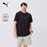 彪马（PUMA）吸湿速干羽毛球跑步短袖T恤男子夏季健身运动上衣 520315 黑色-荧光绿-51 XS (165/88A)