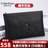 肯林卡文（Coilenklaon）男士手包真皮商务手拿包男软头层牛皮信封包大容量多功能手抓夹包 大号黑色