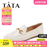 他她（TATA）方头乐福鞋女休闲平底一脚蹬小皮鞋女单鞋春秋款FLC22AM4 米色 37