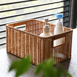 ken's 大号卧室衣物毛巾拖鞋收纳筐塑料藤编北欧风储物篮书报整理筐 浅咖色35*26*18.5cm