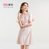 美标商场同款礼物短袖真丝睡裙女夏19姆米睡衣性感100%桑蚕丝绸家居服 灰粉 L (165/88A)