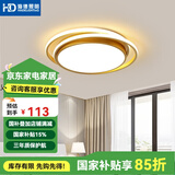 HD led客厅吊灯 北欧轻奢卧室餐厅全屋灯饰现代简约包安装灯具套餐 金色双圆/55W/三色调光/40*6cm