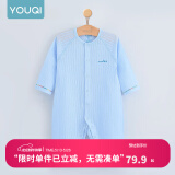优奇婴儿衣服夏季薄款纯棉连体衣新生幼儿睡衣宝宝纱布哈衣夏装空调服 夏款【闭档】冰蓝 90cm