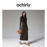 欧时力OCHIRLY抗起球羊毛针织连衣裙长款优雅季新品通勤松弛感新 深啡 M