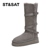 星期六雪地靴女厚底加绒复古加厚保暖不过膝棉靴2026冬季新款百搭 灰色 37 (235mm) 标准码